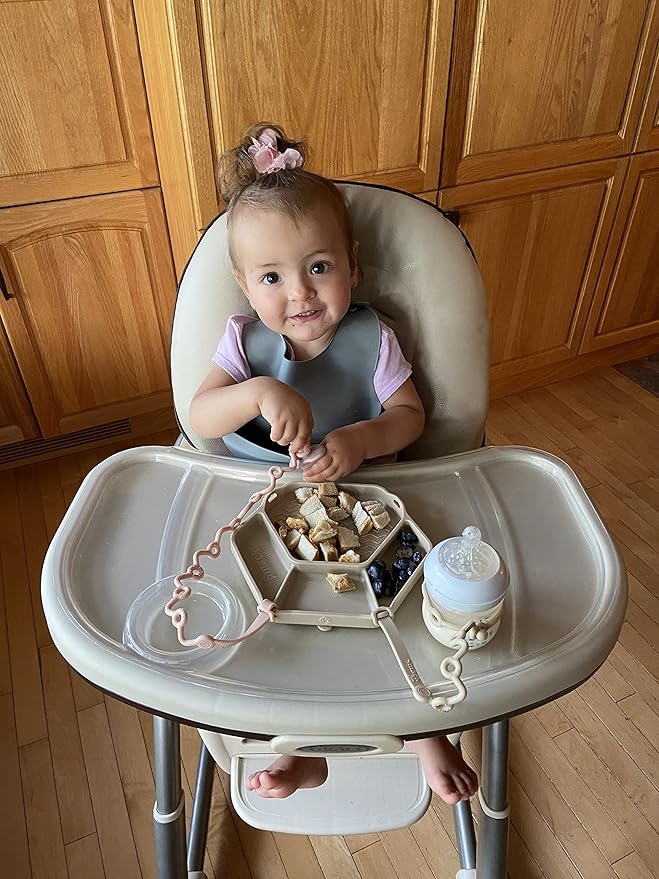 Smack Fun - The Original All-in-one Suction Plates + Safety Toy Straps - Silicone Suction Plates for Toddlers + Baby - First Foods + Self-Feeding. Comes with 2 Straps (Blush)