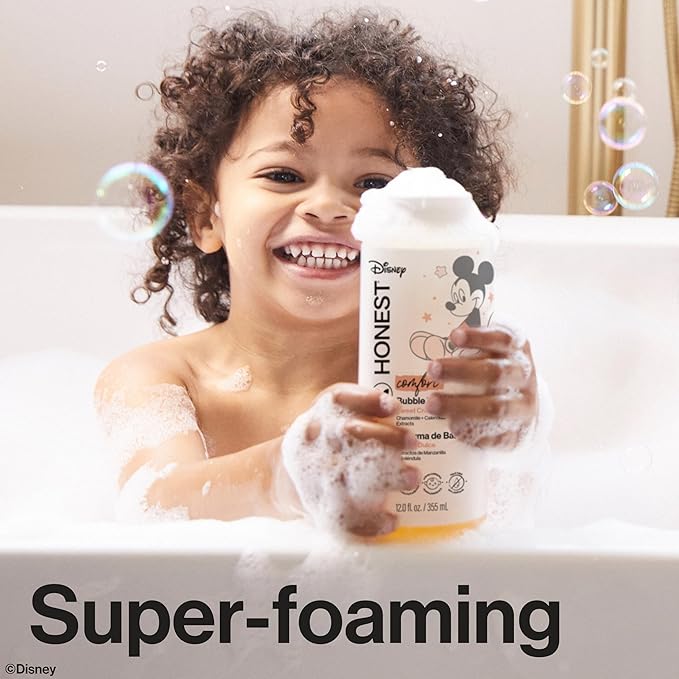 The Honest Company Foaming Bubble Bath | Gentle Enough for Baby | Dermatologist Tested, Tear-Free, Hypoallergenic | Disney’s Mickey Mouse Comfort Sweet Cream, 12 fl oz