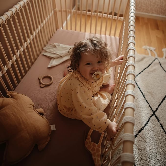 FRIGG Daisy Natural Rubber Baby Pacifier | Made in Denmark | BPA-Free (Chamomile/Peach Bronze, 0-6 Months) 2-Pack