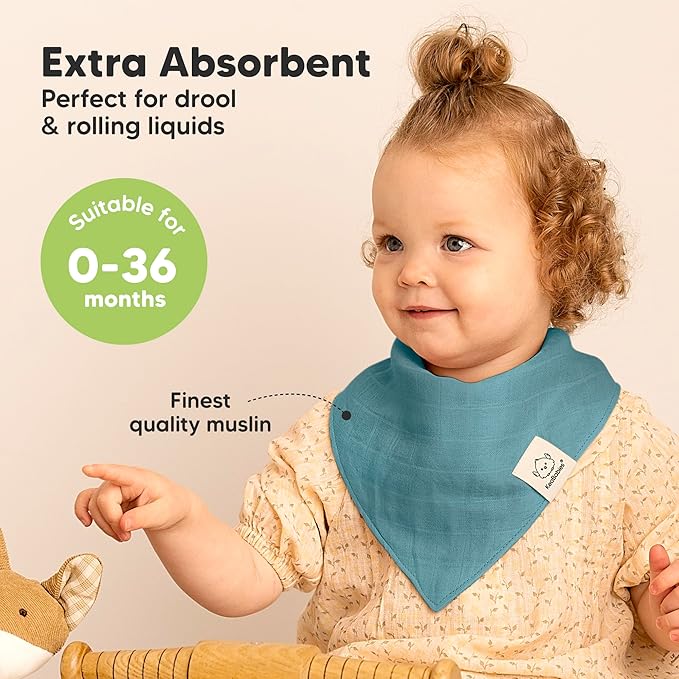 KeaBabies 8-Pack Muslin Baby Bibs for Boys, Girls - Muslin Bandana Drool Bibs for Baby Girl & Boy, Drooling Newborn, Teething Toddler, Infant 0-36 months, 100% Cotton Extra Absorbent & Soft (Nimbus)