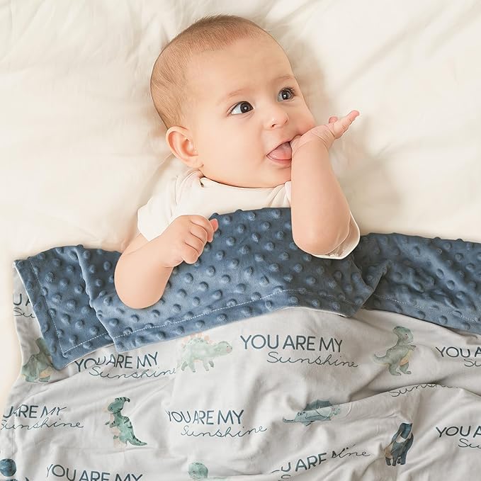 Dinosaur Baby Blankets for Boys, Super Soft Newborn Nursery Blanket with Double Layer Dotted Backing - Blue Babies Minky, Cozy Printed Bed Throw Blanket (30" x 40")