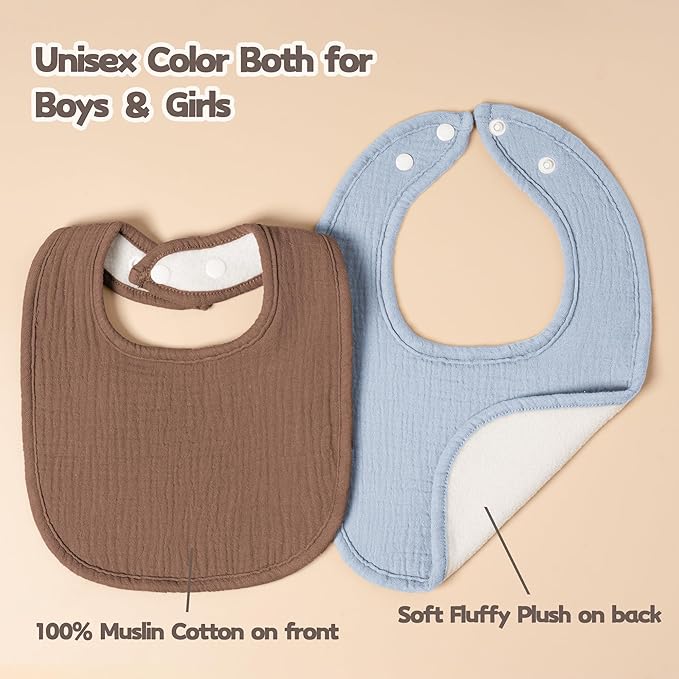 Susurration Muslin Baby Drool Bibs 6Pack Soft Square Adjustable Baby Bandana Bibs for Unisex Girls & Boys