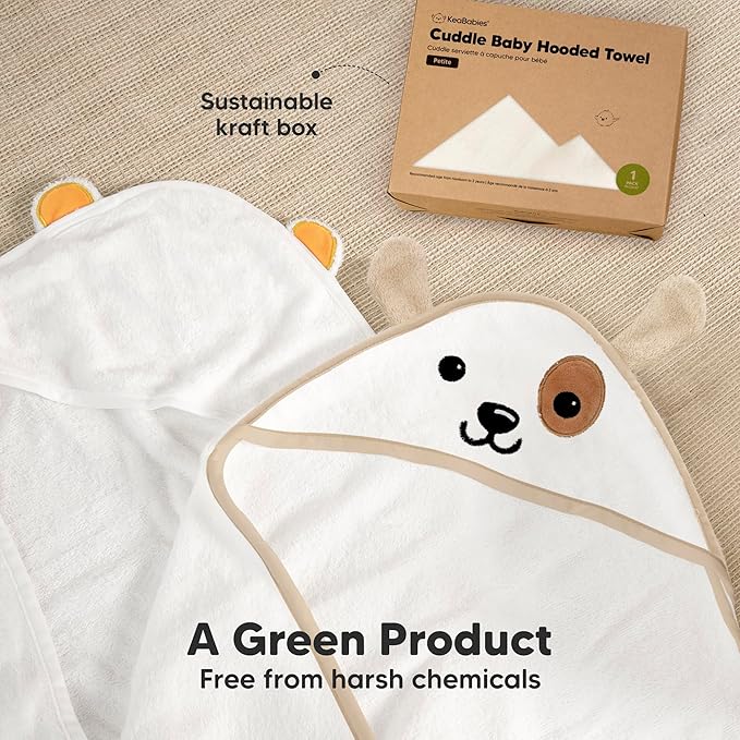 KeaBabies Hooded Baby Towel for Newborn - Viscose Derived from Bamboo Large Baby Bath Towels with Hood for Boys, Girls, Toddler, Extra Absorbent & Soft Newborn Bath Essentials (Dog, Petite)