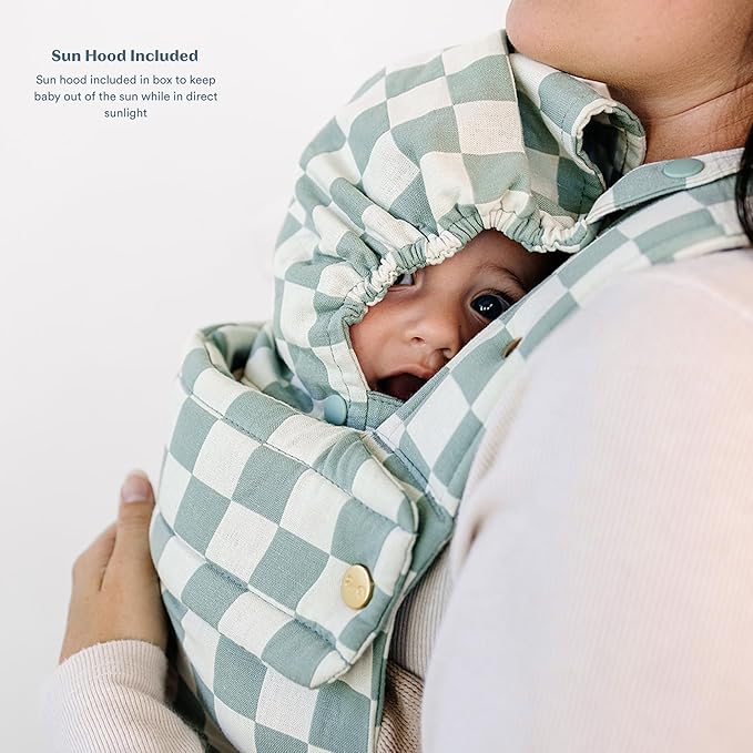 Ava & Oliver Essential Baby Carrier – Ergonomic, Hip-Healthy Soft Structured Carrier for Infants & Toddlers (7–35lbs) - Front and Back Carry, Breathable Fabric, Stylish & Lightweight (Olive Checker)