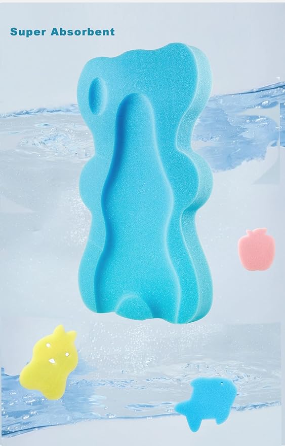 PandaEar Baby Bath Sponge Infant Soft Bath Sponge Mat, Baby Bath Mat Newborn Odor Free Bath Cushion, Blue (Blue)