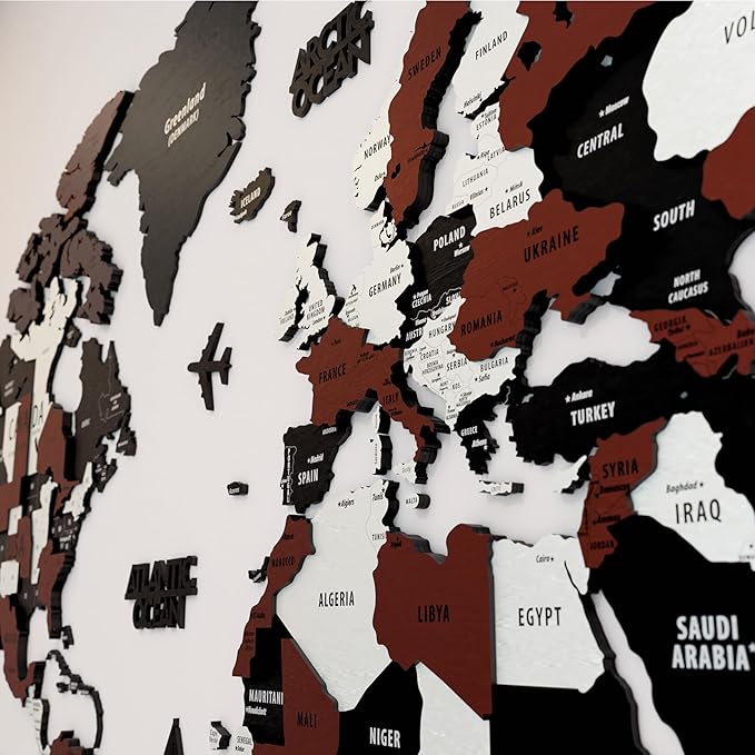 Colorfull Worlds 3D Wooden World Map Wall Art | Unique Wall Decor with Pins for Travel Enthusiasts | Home and Office Wall Décor | Burgundy | Medium
