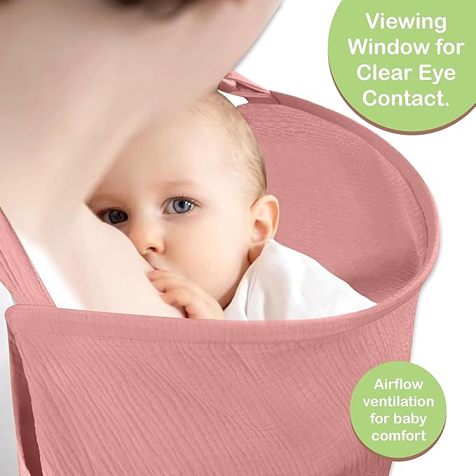 Premium Organic Breathable Muslin Nursing Cover for Breastfeeding - Privacy Breast Feeding Covers for Women - Multi-Use Nursing Cover Up - Soft & Lightweight Breastfeeding Covers (Pink)