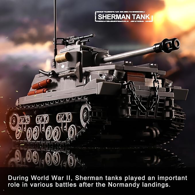 WW2 Army Tank Toys Building Kit Compatible with Lego, Create a German Tiger & an American M4 Sherman Models with 1184 Blocks, Great Military Toy Gifts for Boys, Kids Age 8-14