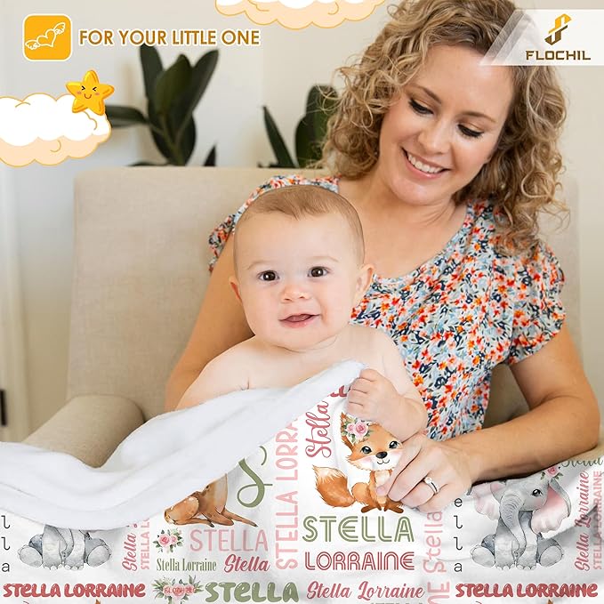 FLOCHIL Personalized Baby Blanket for Girls, Custom Baby Blanket with Name, Customized Baby Products, Gift for Baby, Newborn, Baby Shower (Monogram 2)