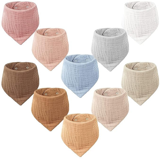 Konssy Muslin Baby Bibs 10 Pack Baby Bandana Drool Bibs 100% Cotton for Unisex Boys and Girls, Soft Absorbent Set for Teething and Drooling