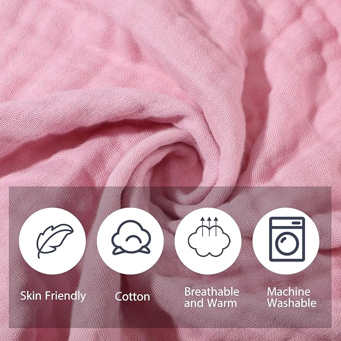 VitalCozy 6 Pcs Baby Muslin Hooded Bath Towels and Washcloths, 32 x 32 Inch Cotton Absorbent Blankets for Newborn Infant Shower Gift (Pink, Orange)