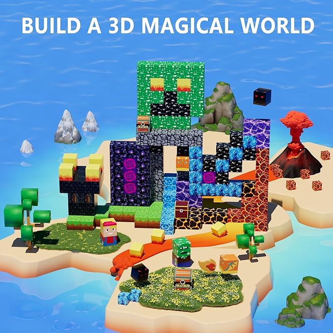 160PCS Magnetic Blocks, Magnet Building Cube, Build 3D Volcano Adventure Set, Montessori Sensory Toys for Kids Ages 3+, Preschool STEM Educational Toys, Christmas Birthday Gifts for Boys & Girls