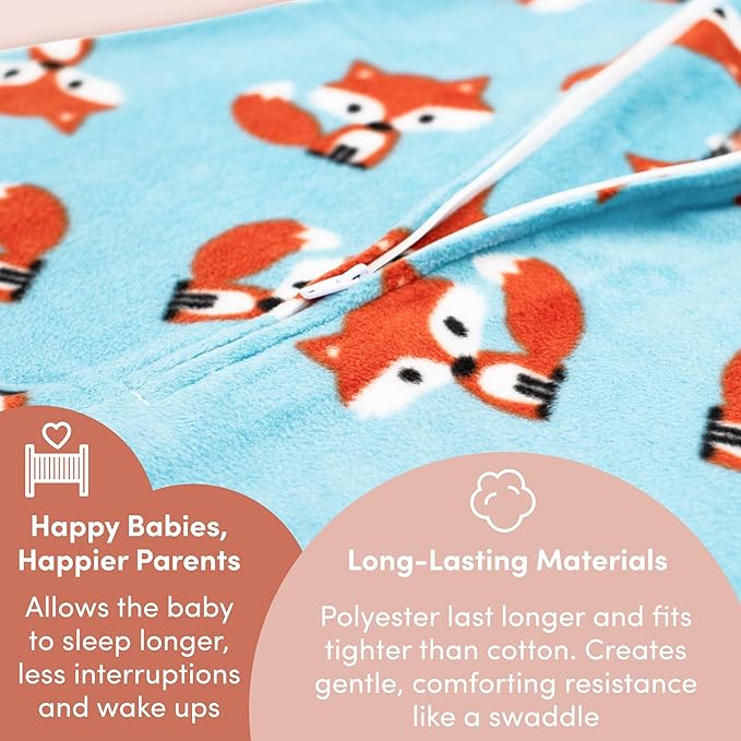 SleepingBaby Zipadee-Zip Transition Swaddle - Cozy Fleece Wearable Blanket with Two-Way Zipper for Baby Sleep - Friendly Fox, Large (12-24 Month)