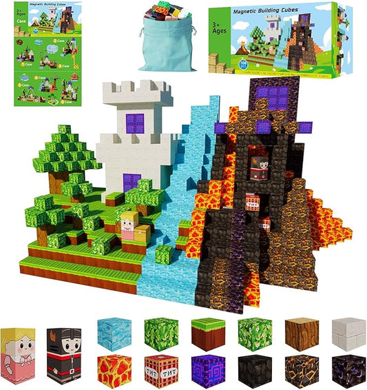 Magnetic Blocks, 100 PCS Building Blocks Set, Magnetic Tiles Building Toys for 3+ Year Old Boys & Girls, STEM Magnetic Building Blocks for Toddlers Kids
