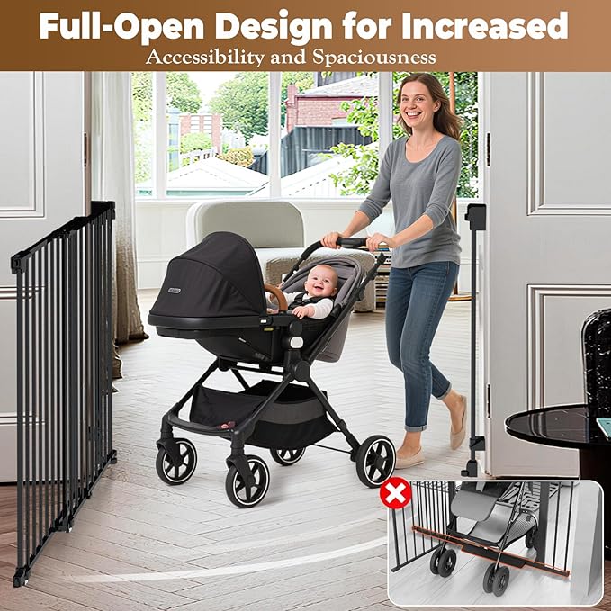 35-55" No Bottom Bar Baby Gates for Stairs, 39" Extra Tall Child Safety Gate with Auto Close Large Walk Thru Door, Hardware Mount Dog Gate Pet Gate for The House Doorways, Indoor Outdoor use