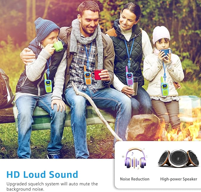 Walkie Talkies for Kids Rechargeable 4 Pack Walkie-Talkies Long Range 4 Miles NOAA FRS 2 Way Radio for Adults Camping Skiing Cruise, Family Adventure Toys for 3-12 Year Old Boys Girls Toddlers