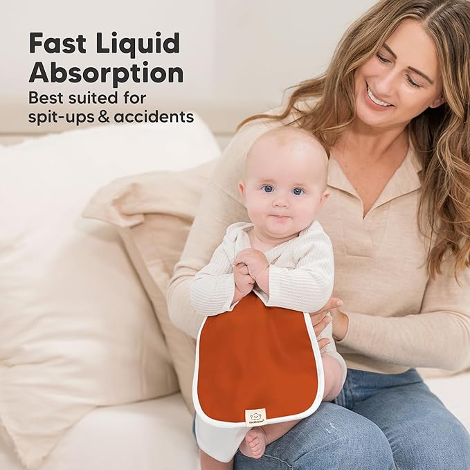 Organic Burp Cloths Baby Boy & Girl - 5-Pack Super Absorbent Cotton Burping Cloths for Babies, Soft & Plush Newborn Spit Up Rags, Infant Towels for Milk Spit Up, Unisex, Large 21" x 10" (Hunter)