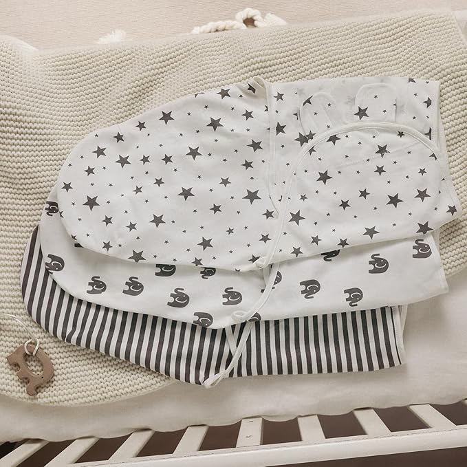 GLLQUEN BABY Newborn Swaddle Blankets for Baby Boy, 3 Pack Baby Swaddles 0-3 Months, Swaddling Sleep Sack, Infant Wrap Swaddle Sack, Elephant & Star & Stripe, Newborn Essentials