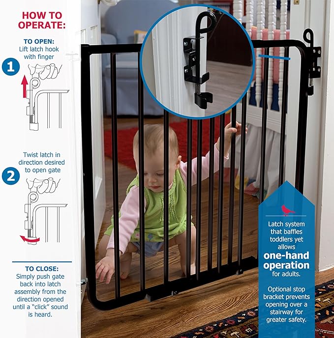 Cardinal Gates MG15 Auto-Lock Baby Gate for Stairs- Adjustable Indoor Dog Gate - Made of Aluminum to Ensure Kids & Pets Safety - 26.5 to 40.5 Inches Wide - Black - USA Based Company