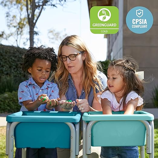 ECR4Kids 2-Station Sand and Water Adjustable Play Table, Sensory Bins, Seafoam/Turquoise