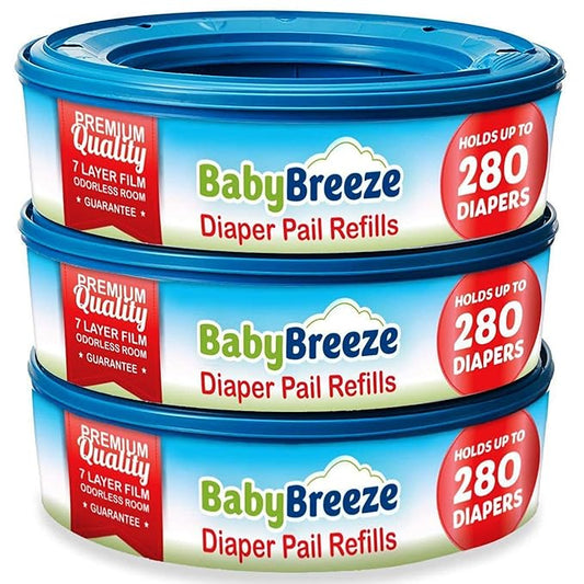 BabyBreeze Diaper Pail Refill Bags Compatible with Playtex Diaper Genie Pails Odor Absorbing Diaper Disposal Trash Bags - 840 Count (3-Pack)