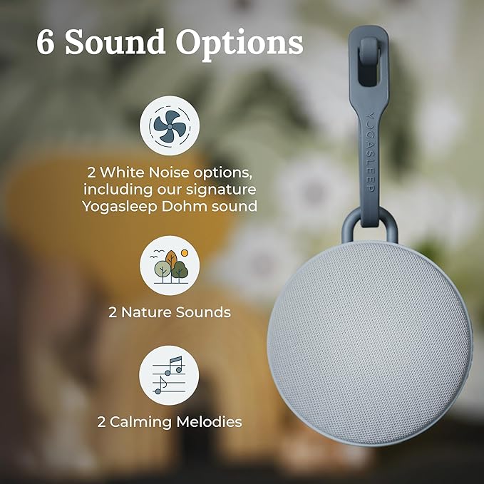 Yogasleep Hushh 2 Portable Sound Machine for Baby & Kids, New Reinforced Clip, Backlit Buttons, Night Light, 6 Soothing Natural Sounds, Easy to Use Timer, Volume Control, Toddler Lock, Noise Canceling