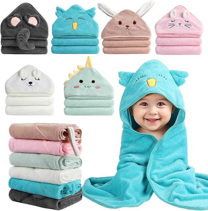6 Pack Hooded Baby Towels - 32x32 in Ultra Soft Baby Bath Towels, Newborn Baby Essentials, Premium Absorbentand Hypoallergenic Towels for Toddler Baby Boy and Girl