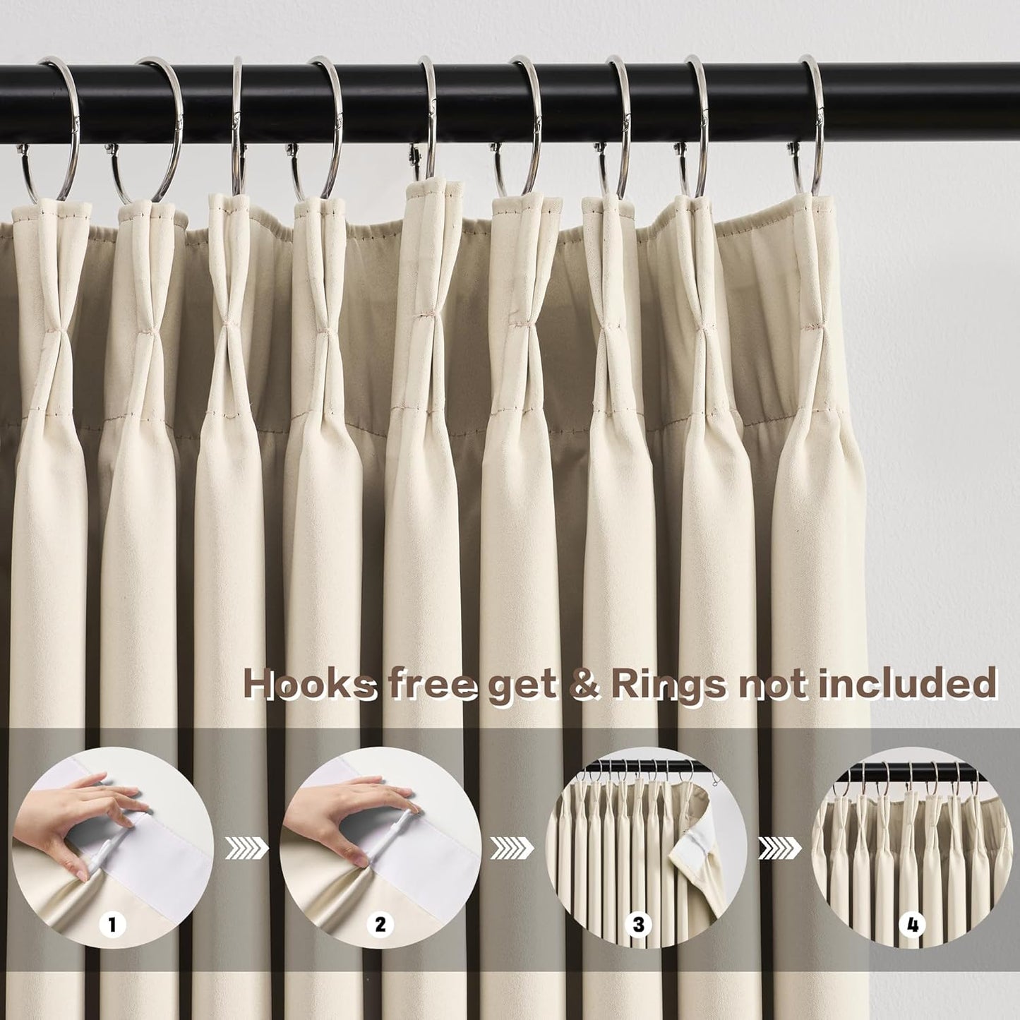 KEQIAOSUOCAI Cream Beige Curtains 63 Inches Long, Summer Heat Thermal Insulated Pinch Pleat Viral Black Out Drapes Cute Window Drapes for Bedroom(Pinch Pleated,40"x63"x2 Panels)