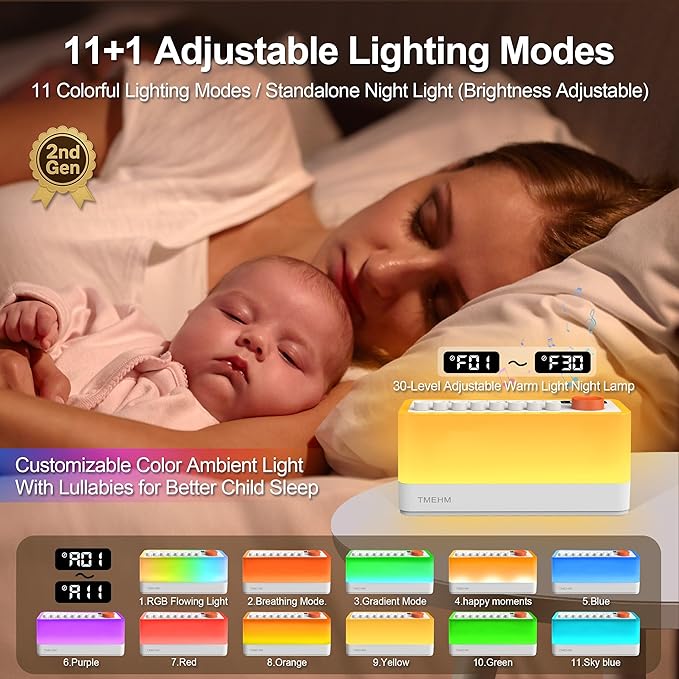 3-in-1 Sleep Sound Machine with 8 Mixable Nature Sounds, Portable Bluetooth Speaker & 12-Color Night Light, White Noise, Sleep Timer & Breathing Exercises for Babies, Kids, and Adults