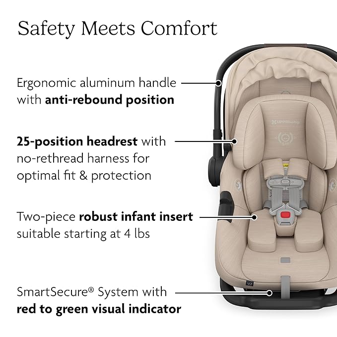 UPPAbaby Aria V2 Lightweight Infant Car Seat - Just Under 6 lbs - Base with Load Leg + Infant Insert + All-Weather FootCover Included - Direct Stroller Attachment - Declan (Oat Mélange)