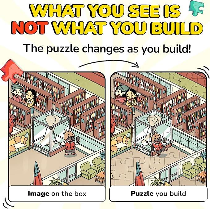 Odd Pieces Jigsaw Puzzles 1000 Pieces with Storytelling Comics, Secret Ending, Puzzle for Mystery Adults & Kids - 19.7'' x 27.6'' Frameable Magic Puzzle Art (Snack Attack)
