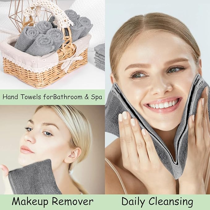 Baby Washcloths, Face Towels for Newborn/Infant/Kids/Adults, 12 Pack, 12x12 inches, Ultra Soft (Grey)