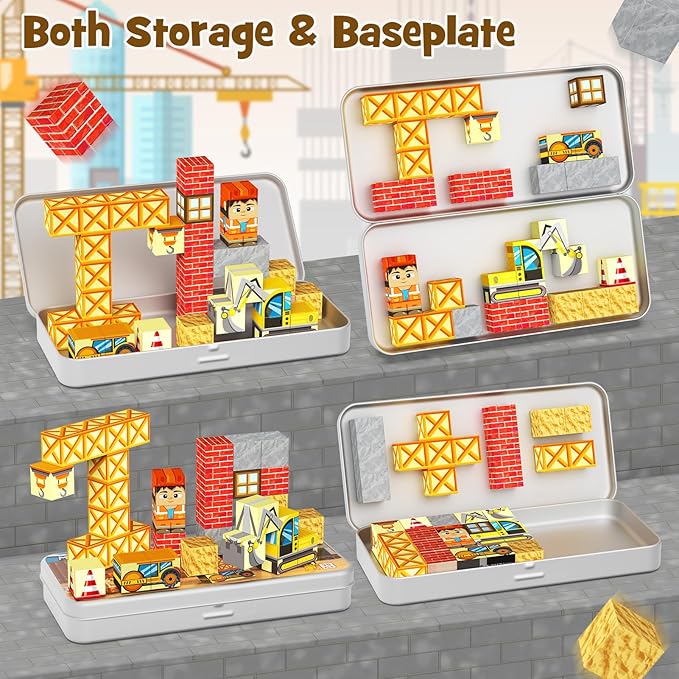 Magnetic Building Blocks for Kids, STEM Engineering Travel Toys with Portable Iron Box, Educational Construction Set for Toddlers Ages 3-8（35 Piece）