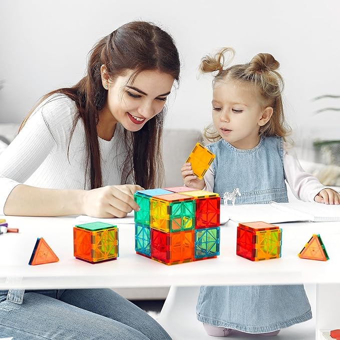 FNJO Magnetic Tiles, Magnet Building Set,60 PCS Building Blocks Set STEM Preschool Montessori Toy for Kids Boys Girls