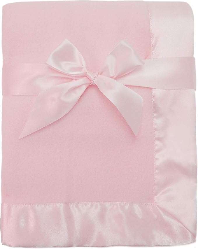 American Baby Company Fleece Blanket with Silk-Like Satin Trim, Soft, Warm & Cozy, Pink, 30" x 40" for Boys and Girls, Perfect for Baby Carrier, Stroller, Travel and Gifting