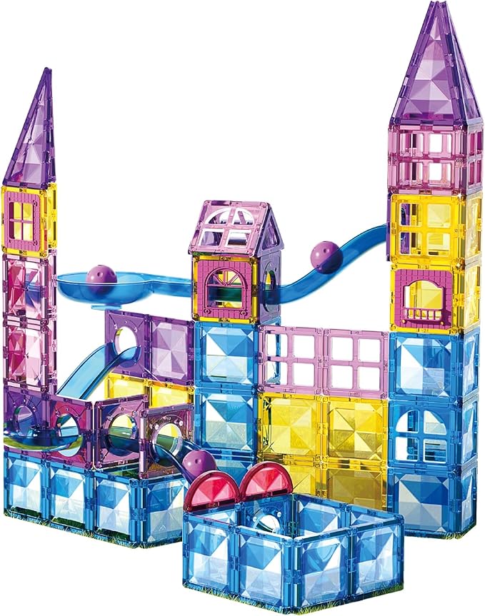 97 Pcs Magnetic Tiles for Kids Ages 4-8,Building Toys Magnetic Blocks for Kids Ages 4-8,Toddlers Educational Magnet Construction Set Magnets Tile,for 3 4 5 6 7 8 Kid Christmas Birthday Gifts