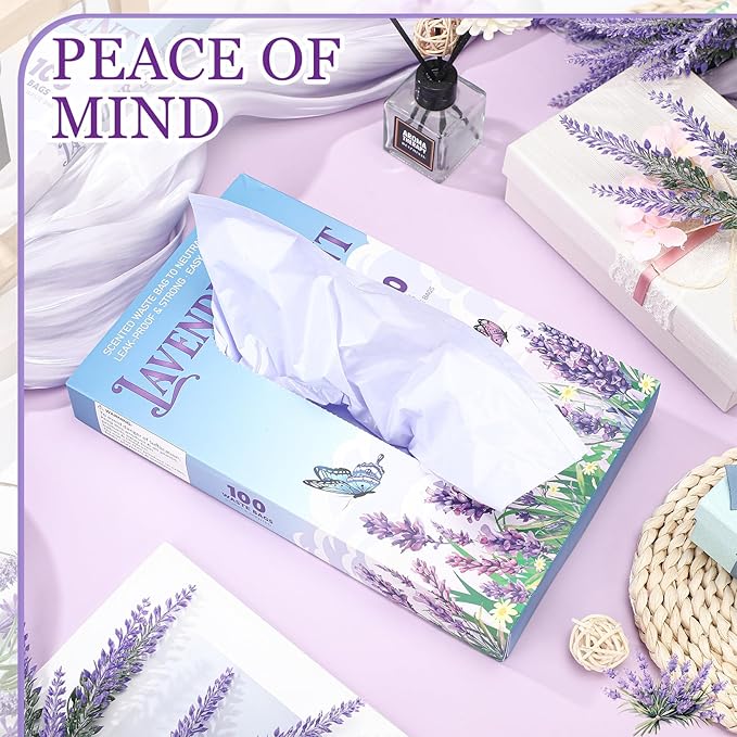 200 Pcs 17.7 x 9.8 in Lavender Scented Hygiene Bags Discreet Waste Disposal for Feminine Products, Diaper Disposal or Pet Waste Sacks with Easy-to-tie Tabs
