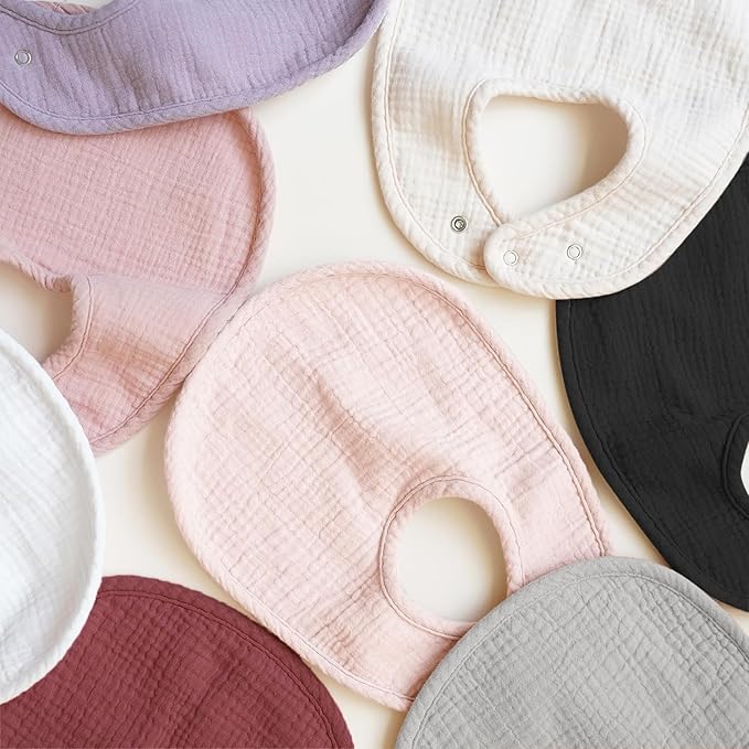 Konssy Muslin Baby Bibs 8 Pack Baby Bandana Drool Bibs Cotton for Unisex Boys and Girls, Soft Absorbent Set for Teething and Drooling