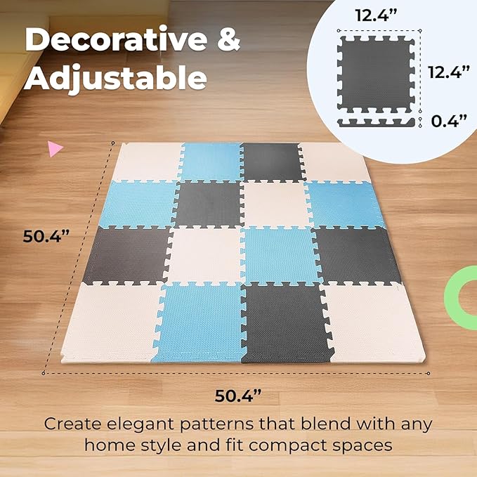 MioTetto Baby Play Mat, Soft Foam Floor Tiles for Kids. Adjustable Interlocking Foam Tiles, Fits with 50x50 Playpen Baby mat for Crawling & Development, Safe & Non-Toxic Playmat for Babies 6-12 Months