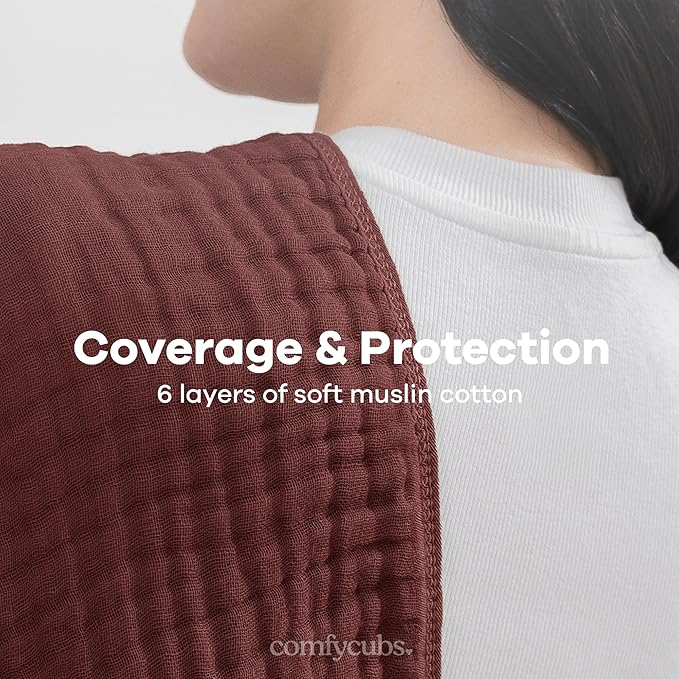 Comfy Cubs Muslin Burp Cloths 20" x 10", Pack of 10 - Large, 6-Layer, Ultra Absorbent 100% Cotton for Baby Drool and Messes - Soft, Safe & Gentle Baby Burp Cloths Set for Boys & Girls - Wine