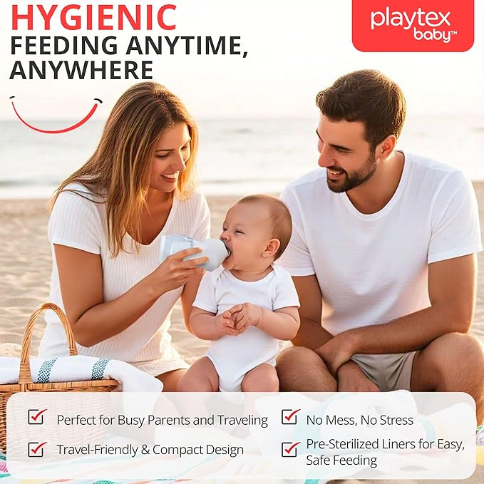 Playtex Baby Nurser Pre-Sterilized Disposable Drop-Ins Baby Bottle Liners, 4 Oz (50 Count), Anti-Colic, Gas Reduction, Easy to Clean, Closer to Breastfeeding, Perfect for Travel and On The Go