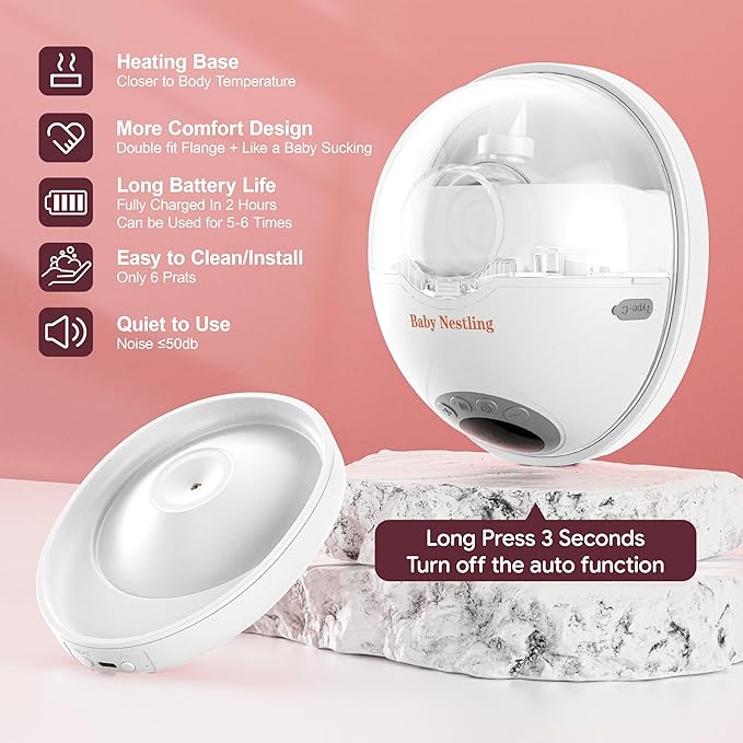 Breast Pump Hands Free, Smart Heated Base Promotes Milk Production, 40dB Quiet, Leak-Free Design, 4 Modes/12 Levels, 2Hr Cordless Wearable Breastfeeding Pump, 2 Pack Gray