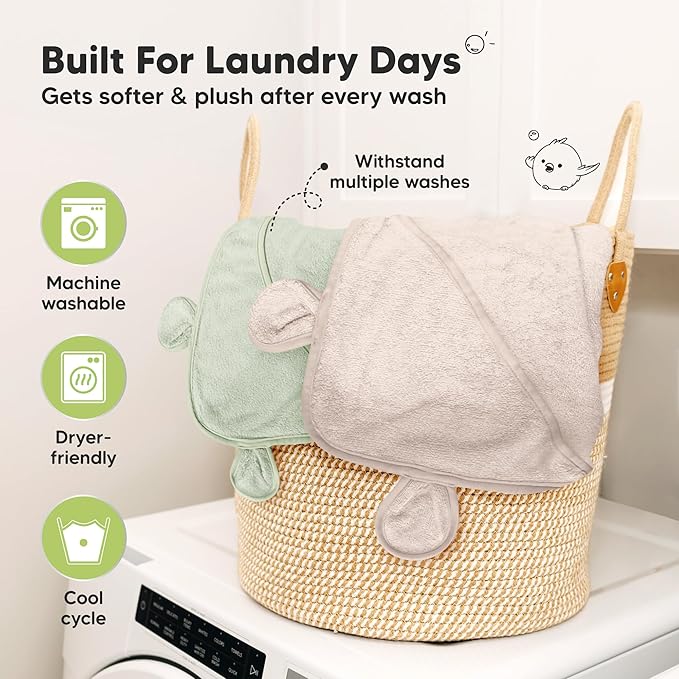 KeaBabies 2-Pack Hooded Baby Towels for Newborn - 30x30 Soft & Absorbent Viscose from Bamboo Baby Bath Towels with Hood for Infant, Toddler,Kids,Boys Girls,Newborn Bath Essentials (Sage, Petite)