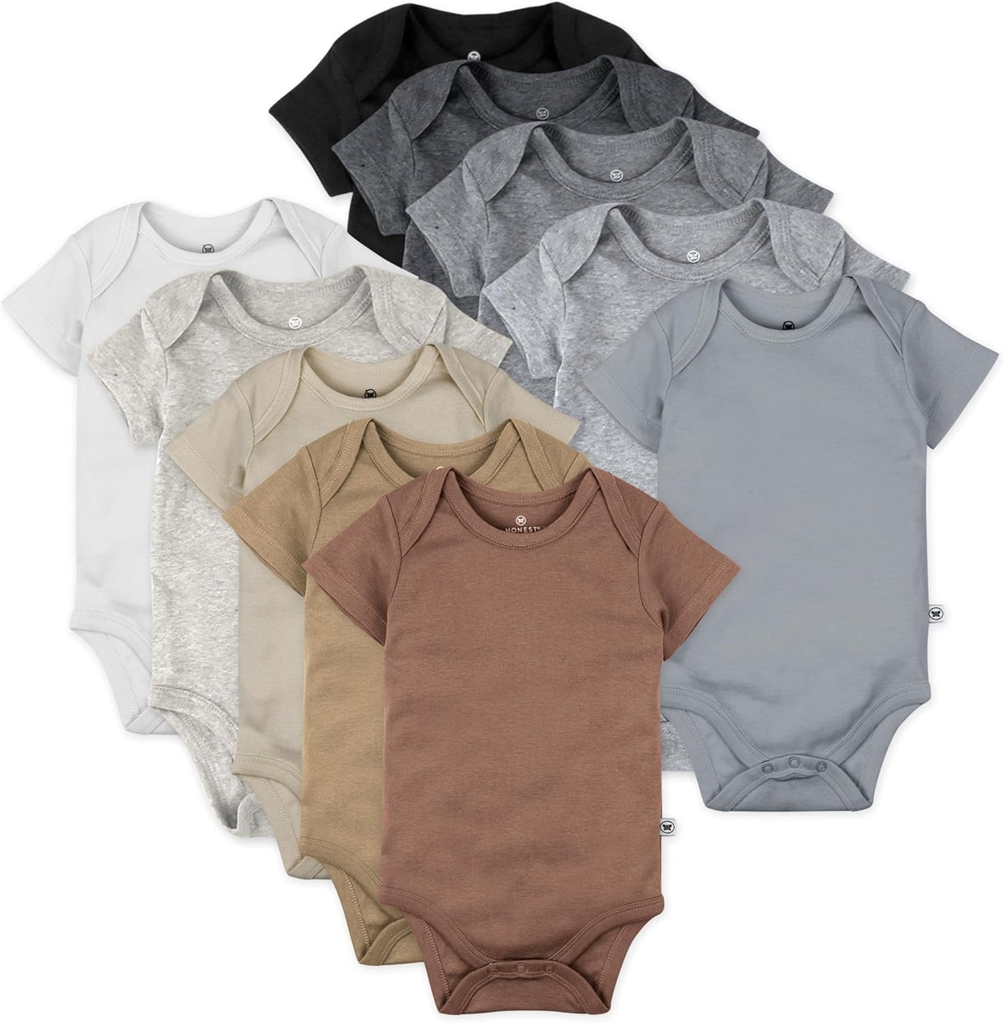 HonestBaby unisex-baby 10-pack Short Sleeve Bodysuits One-piece 100% Organic Cotton for Infant Baby Boys, Girls