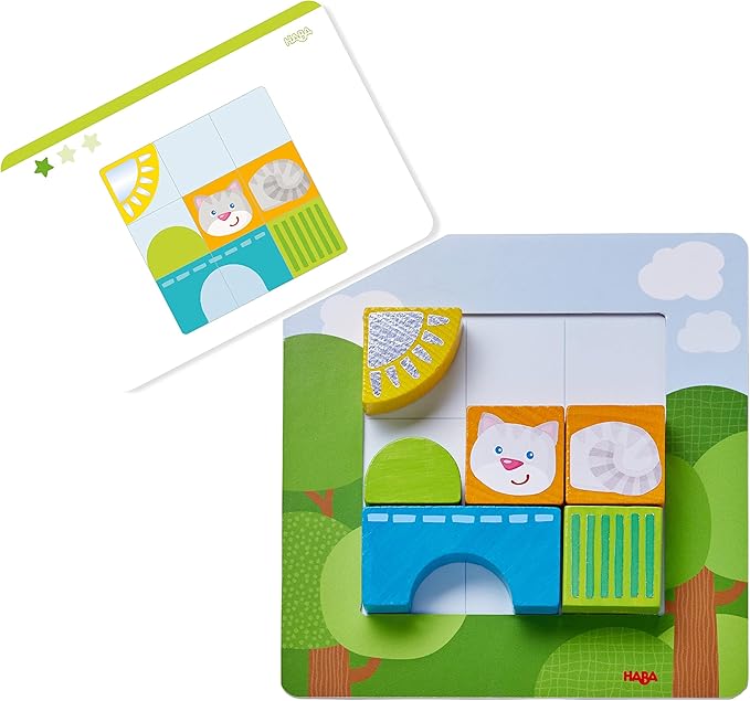 HABA Animal Squares Chunky Wooden Puzzle Building Blocks Arranging Game with Template Cards, Montessori Toys Toddler Puzzle Ages 2+ (Made in Germany)