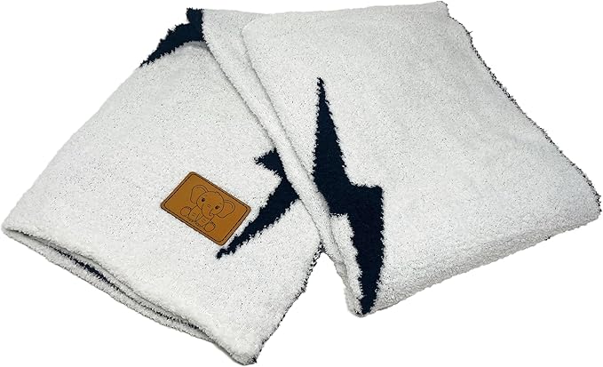 Lightning Bolt Baby Blanket 28"x40" - DreamSoft Knit Throw for Crib, Stroller or Car Seat - Soft Receiving Blanket/Newborn Nursery Gift Essential for Toddler, Infant, Kids, Boys & Girls (Black/White)