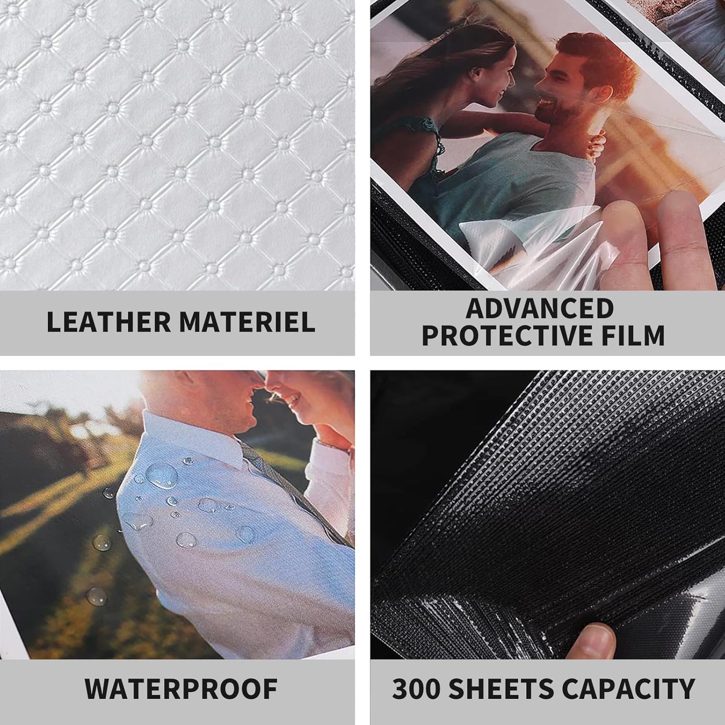 RECUTMS Photo Albums for 4x6 Photos Holds 300, 3 Per Pages Photo Picture Album PU Leather Button Grain Cover, Horizontal Photos Record Family Wedding Anniversary Baby Holiday Travel Album Grey