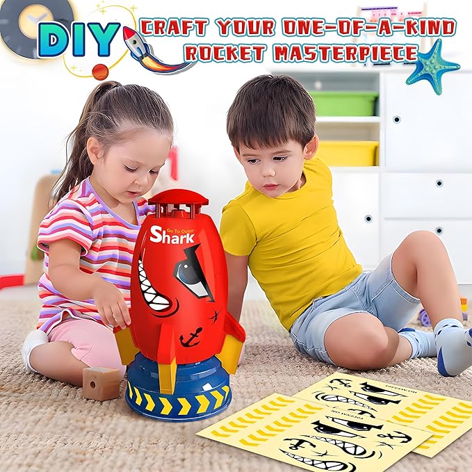 Water Rocket Sprinkler for Kids, Outdoor Sprinkler Rocket Launcher Toy for Backyard, Summer Water Toys for Kids Ages 3-12, Fun Water Powered Rocket Toy (Red-2)