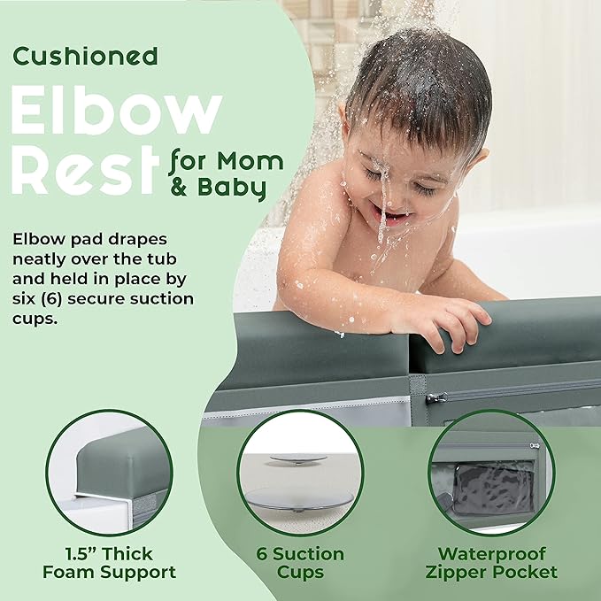 Comfortable Baby Bath Kneeler and Elbow Rest Pad Set - Kneeling Pad Bath Mat with 4 Toy Organizer Pockets,Non-Slip Baby Bathtub Mat, Waterproof and Easy to Clean