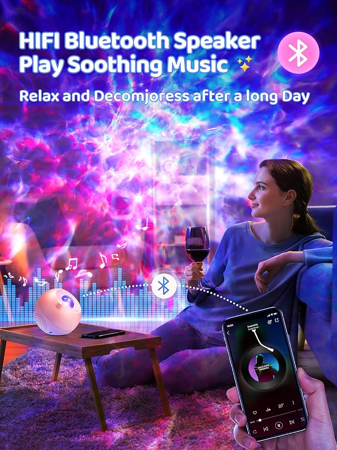 Galaxy Projector for Bedroom, 15 Colors Star Projector Galaxy Light Projector, Bluetooth Speaker Star Night Light Projector for Bedroom, 15 White Noise Nebula Projector, Remote Stars for Ceiling